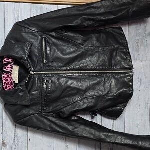 Vintage Hugo Buscati Collection Black Leather Moto Jacket Sz S